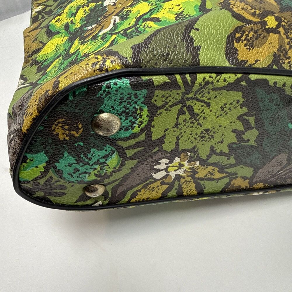 Vintage 60s 70s Shopping Tote Bag Vinyl Plastic Boho Hippie Flower Power MCM 14” - Picture 9 of 15